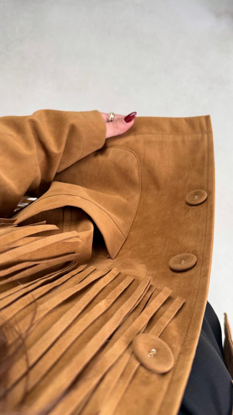 Camel Püskül Detaylı Astarlı Süet Ceket GAUS-00682