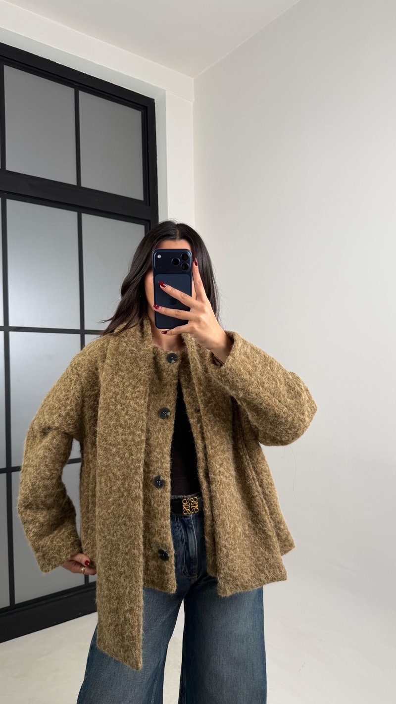 Camel ZR Muadil Astarlı Atkı Detaylı Kırçıllı Ceket GAUS-00718