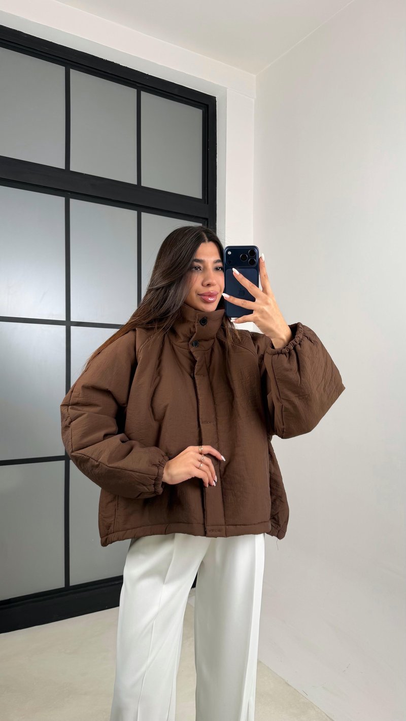 Kahve Oversize Astarlı Şişme Mont GAUS-00611
