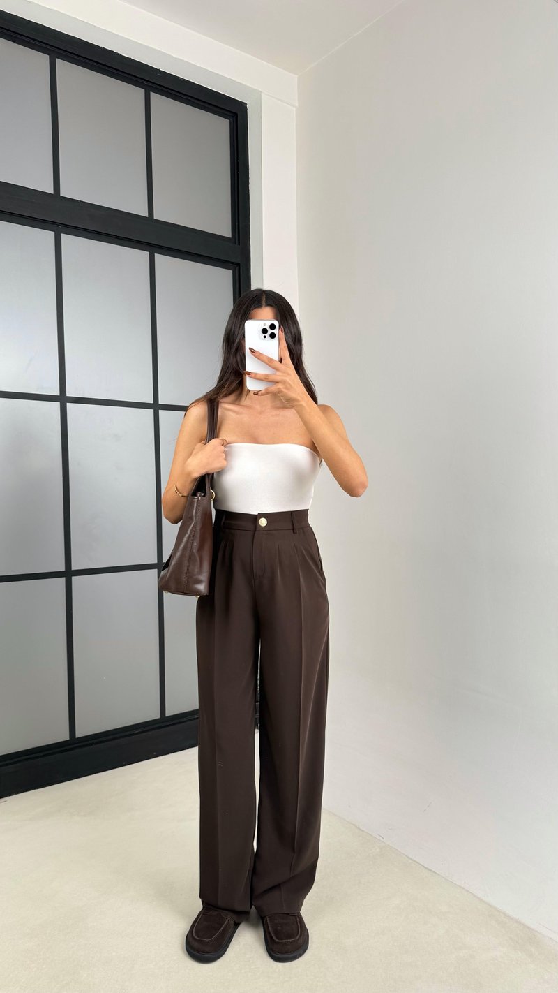 Acı Kahve Gold Düğmeli Beli Lastikli Premium Pantolon GAUS-00141