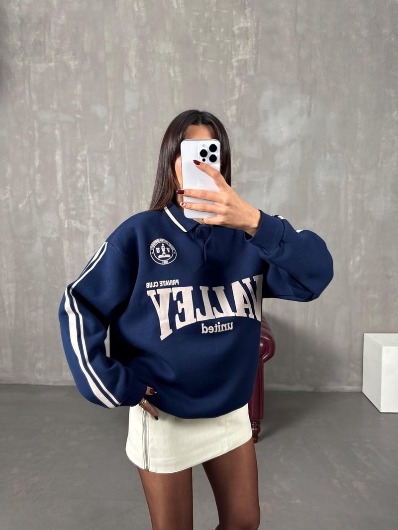 Juste Lacivert Yazı Baskılı Sweat