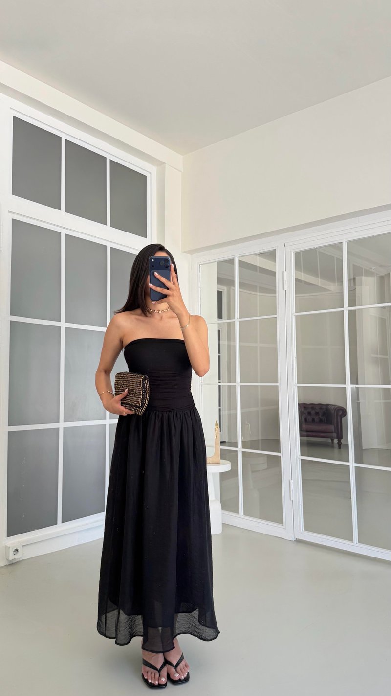 Siyah Straplez Astarlı Elbise GAUS-01709