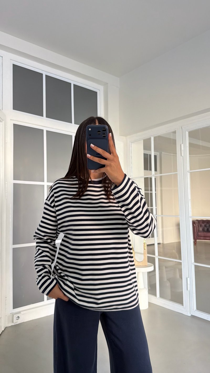 Lacivert Çizgili Basic Bluz GAUS-02015