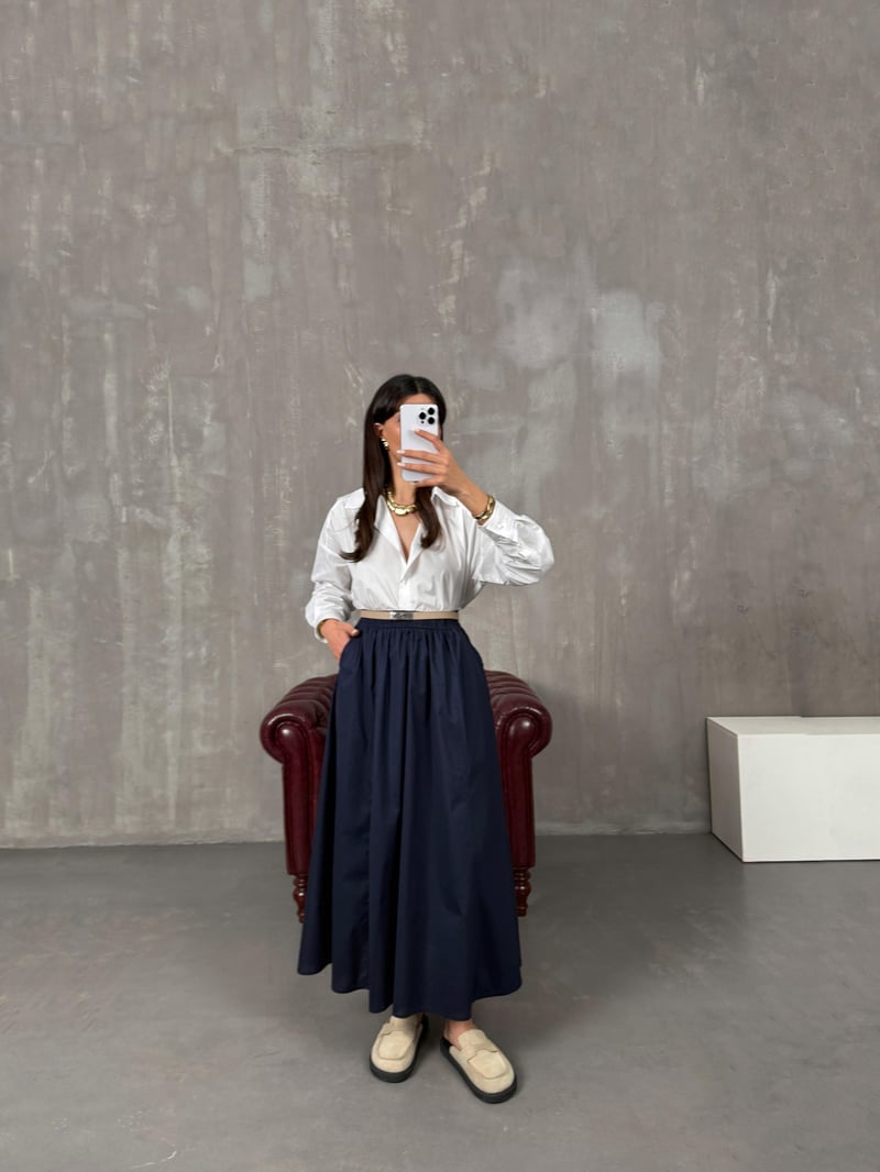 Greys Navy Blue Poplin Skirt