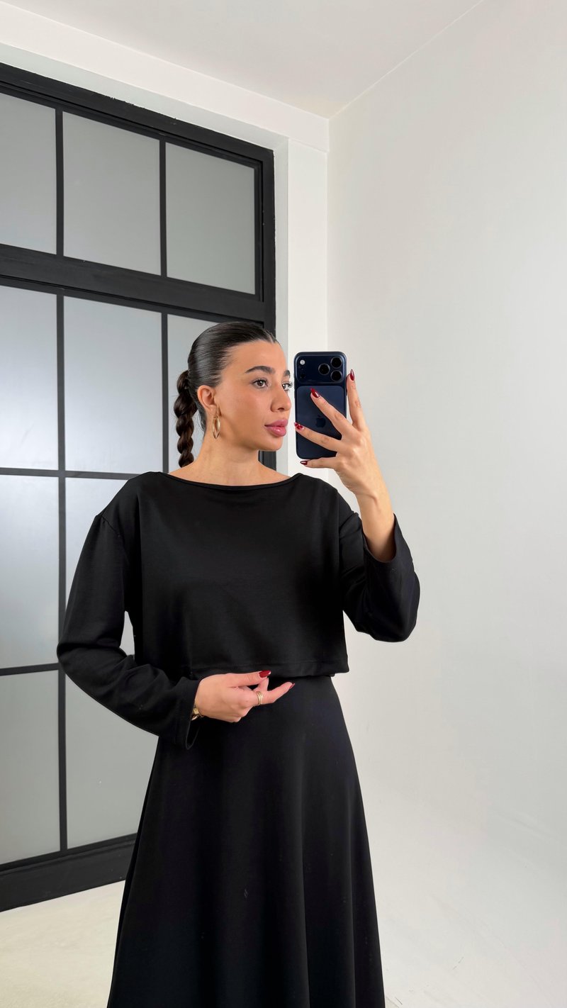 Siyah Kazak Elbise İkili Basic Modal Takım GAUS-00722