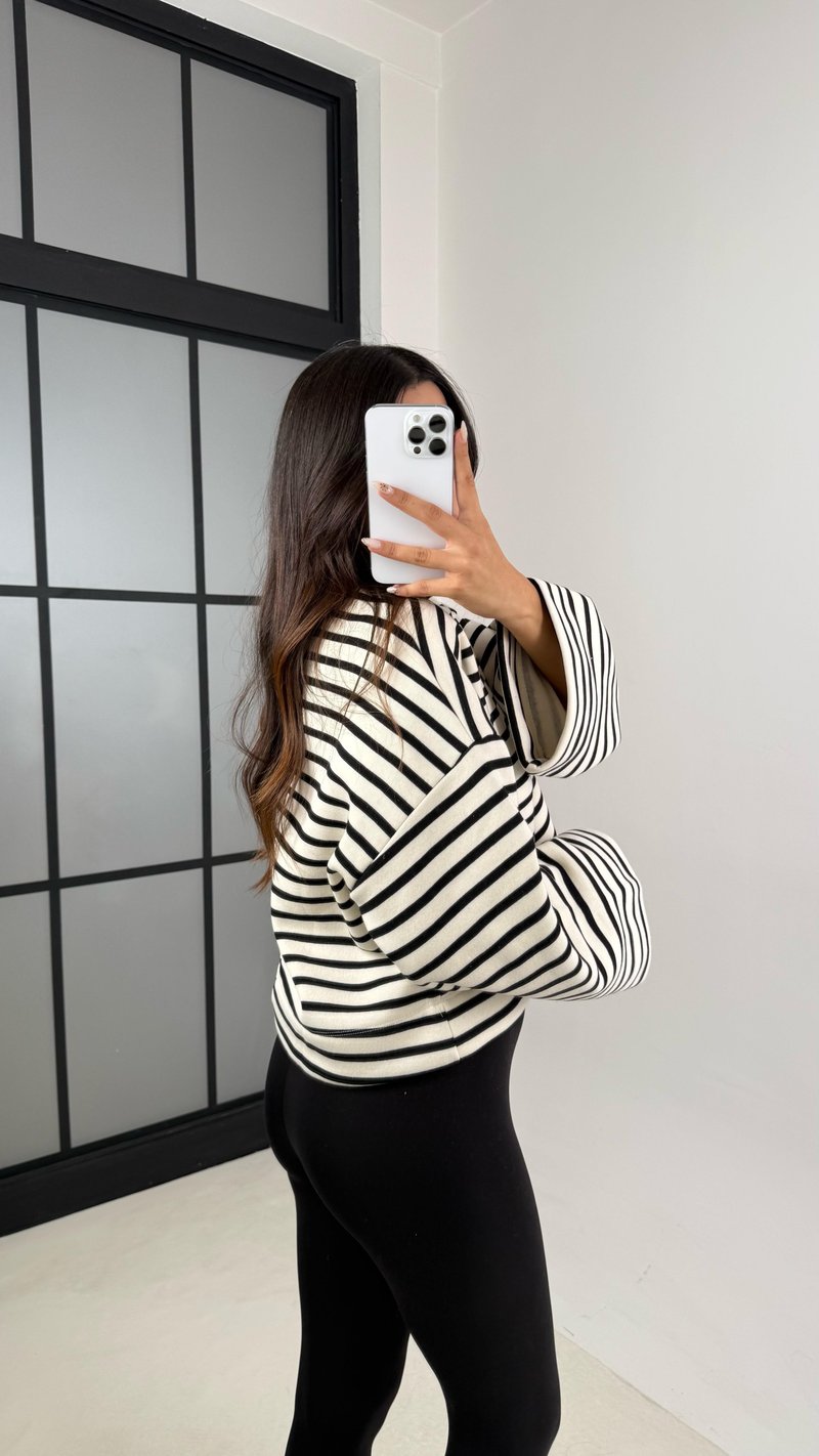 Beyaz Çizgili Şardonlu Crop Kazak GAUS-00132