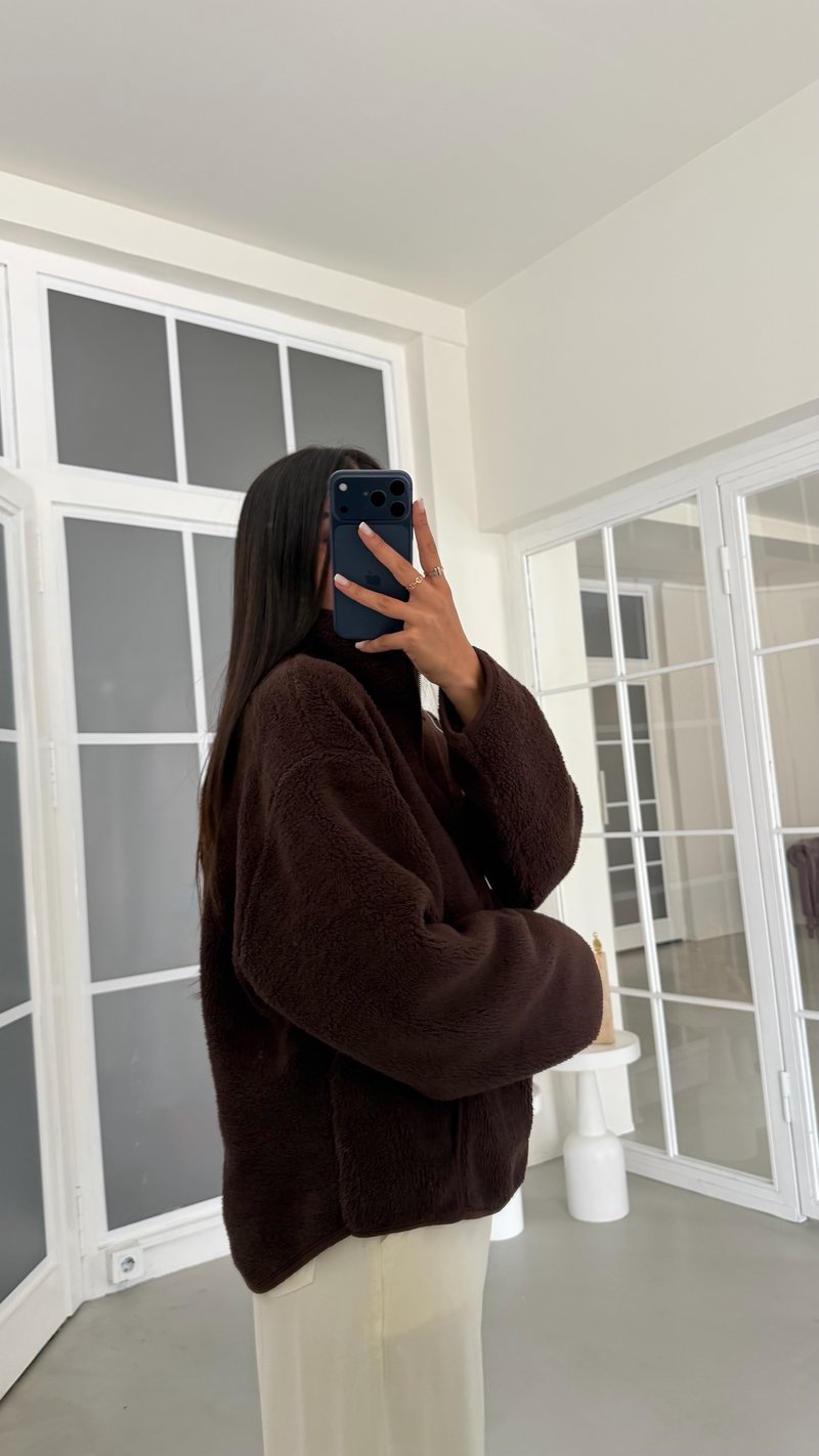 Acı Kahve Fermuarlı Cepli Polar Sweatshirt GAUS-02031