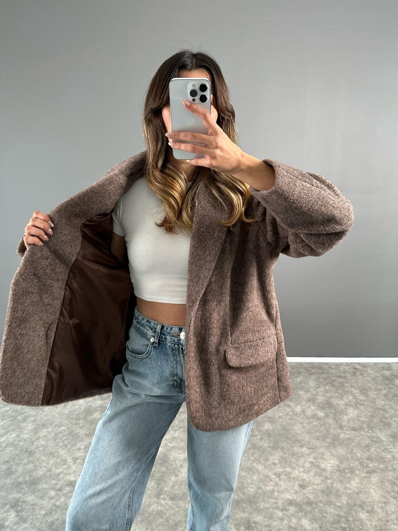 Kahve Premium Yumoş Kaşe Ceket 