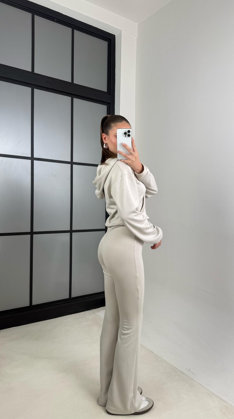 Taş Crop Hırka Beli Lastikli İspanyol Paça Pantolon İkili Takım GAUS-00557