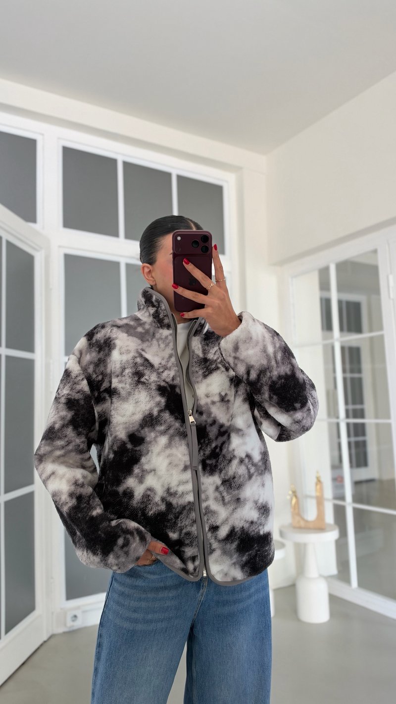 Gri Duman Desenli Fermuarlı Polar Sweatshirt GAUS-01916 GAUS-02327