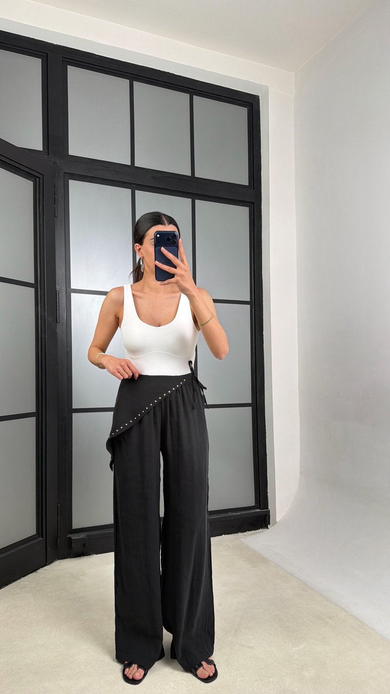 Siyah Bandana Detaylı Tencel Pantolon GAUS-01424