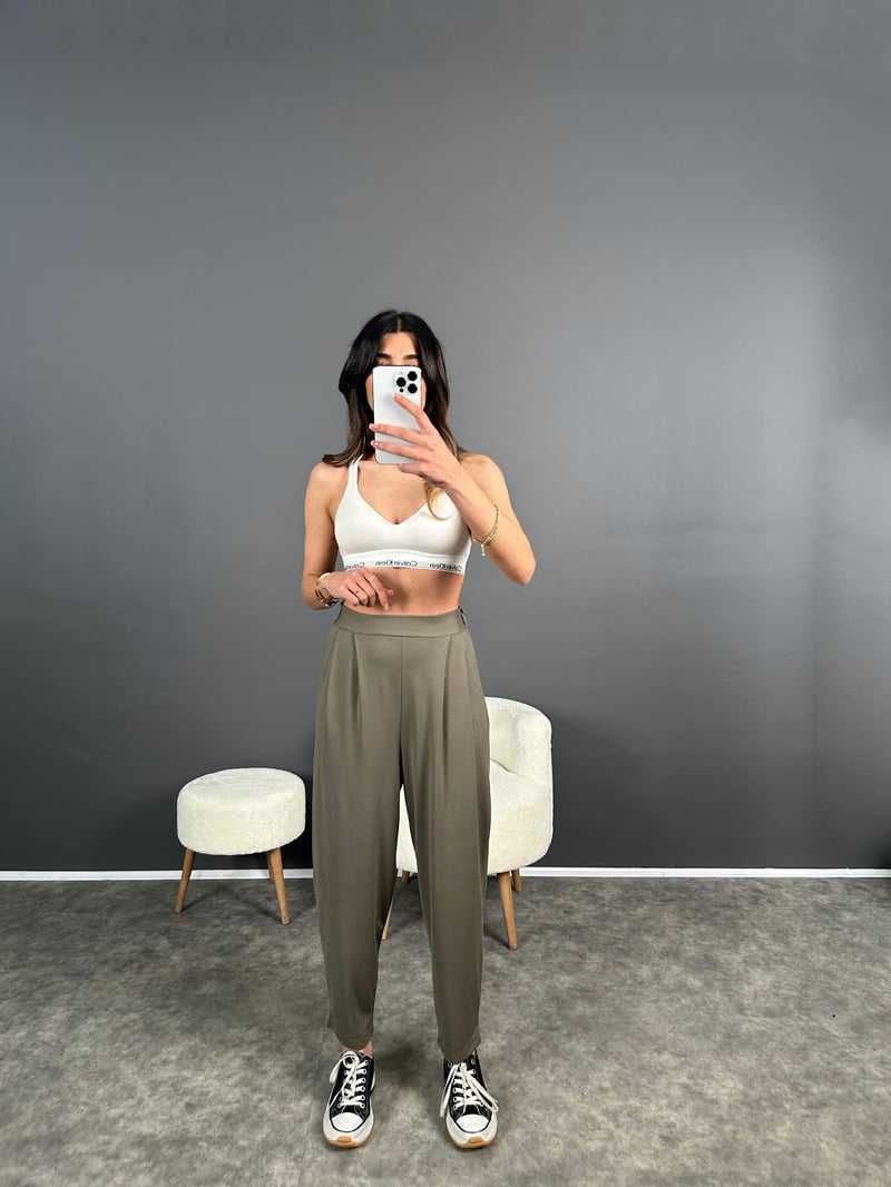 Tanya Haki Yazlık Modal Kumaş Harem Pantolon