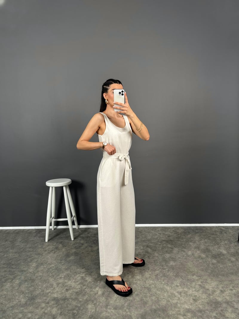 Korel Taş Keten Kemerli Tulum 