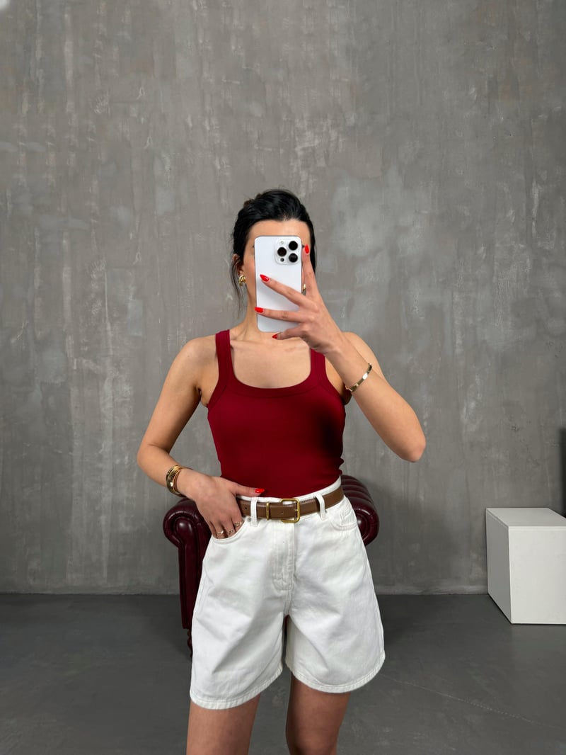Bordo Askılı Crop Gaus00220