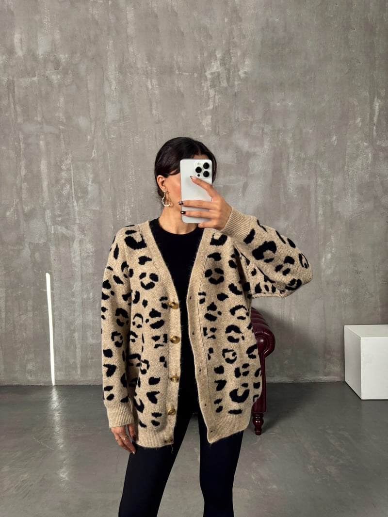 Sance Vizon Leopar Desenli Hırka
