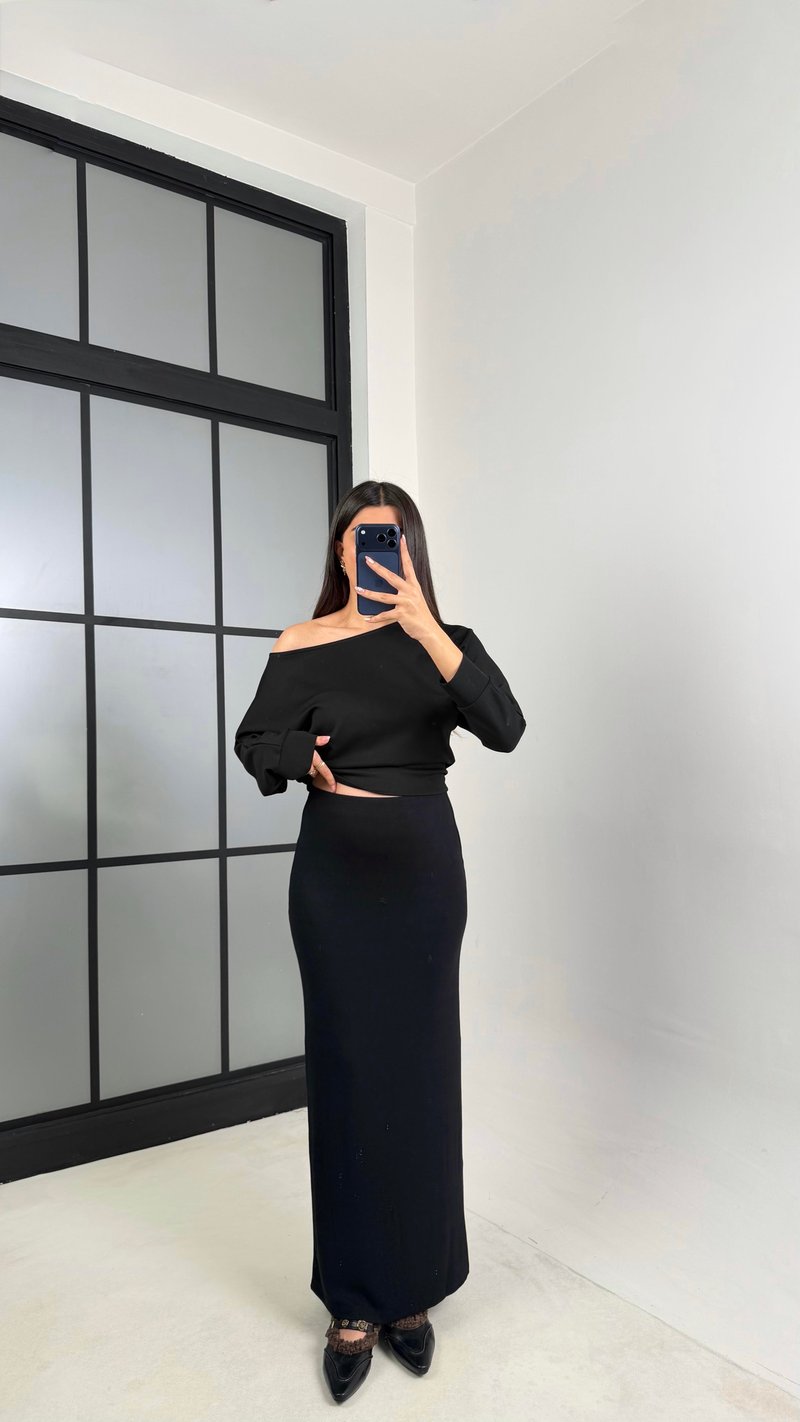 Siyah ZR Muadil Likralı Yumuşak Kumaş Etek GAUS-00801