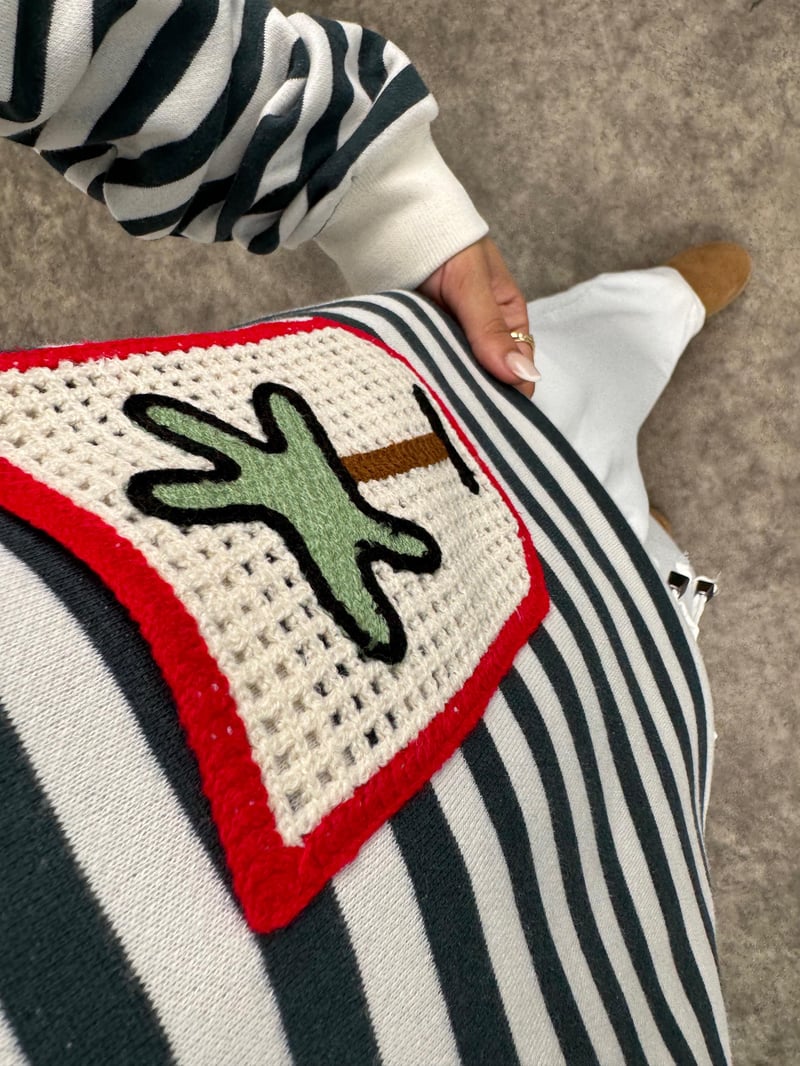 SHG Çizgili Cep İşleme Detaylı Bisiklet Yaka Sweatshirt