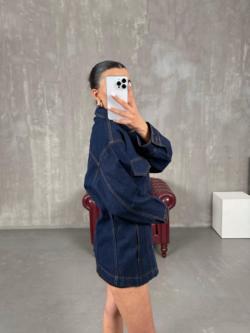 Zerap Lacivert Cepli Muadil Denim Ceket