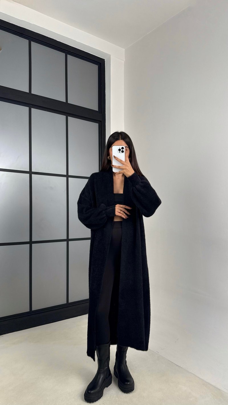 Siyah Uzun Oversize Triko Hırka GAUS-00157