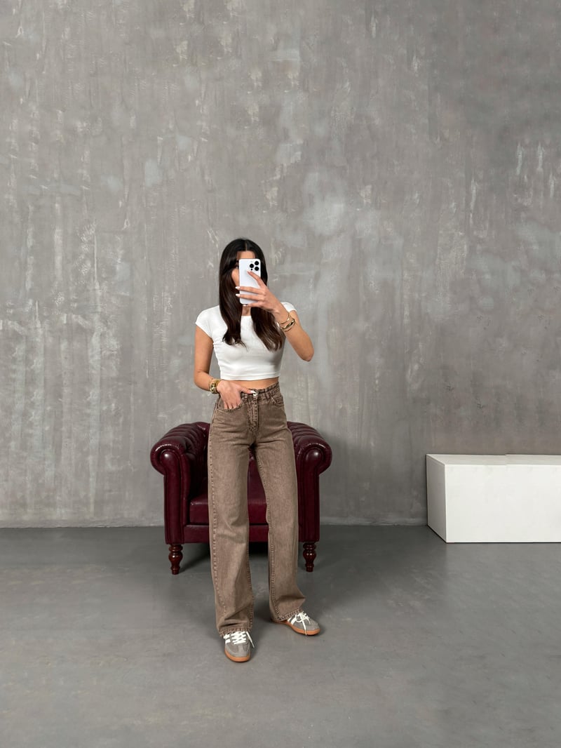 Ricco Yıkamalı Vizon Wide Leg Jean