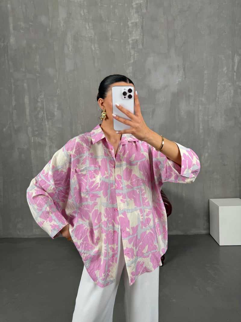 Pembe Desenli Salaş Gömlek Gaus00013