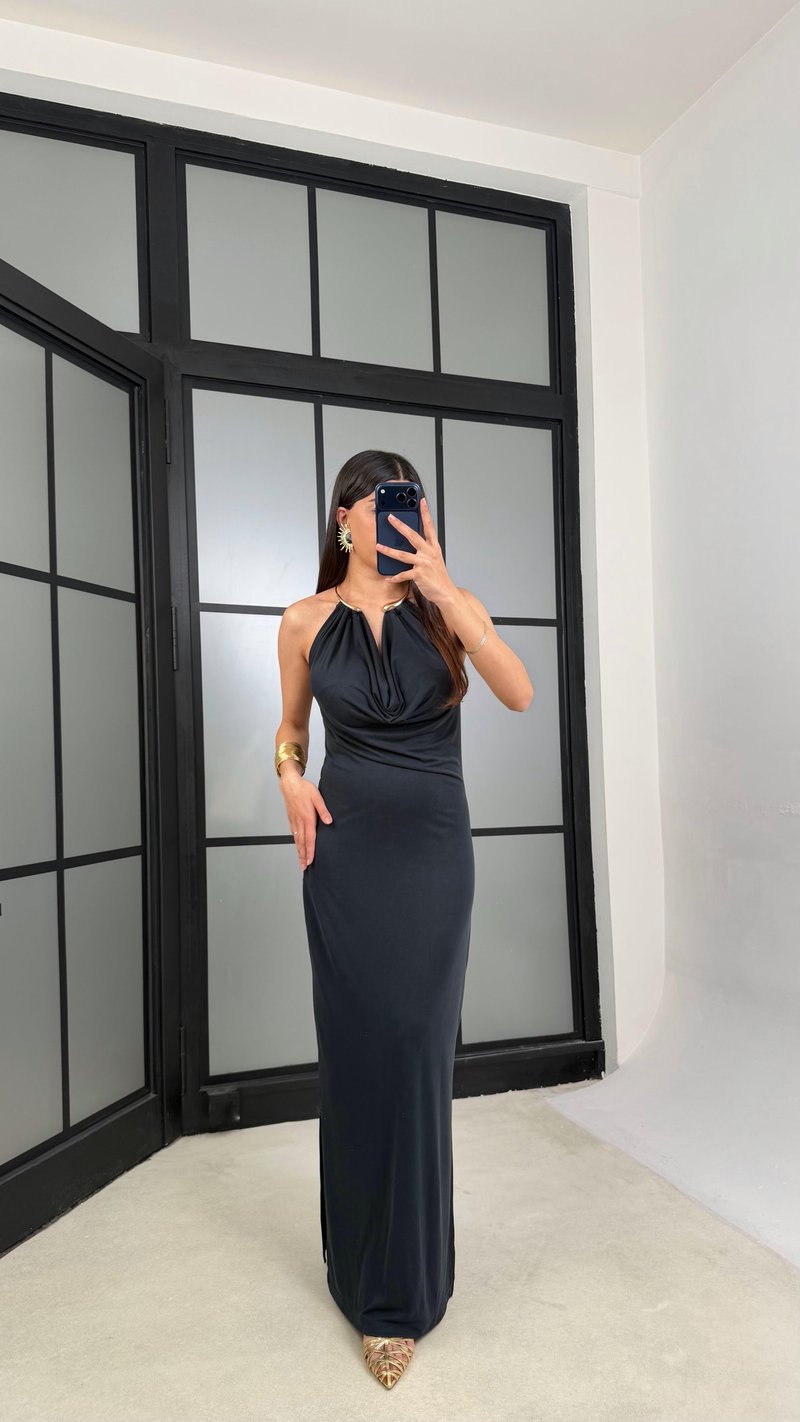 Füme Kolye Detaylı Premium Modal Kumaş Elbise GAUS-01367