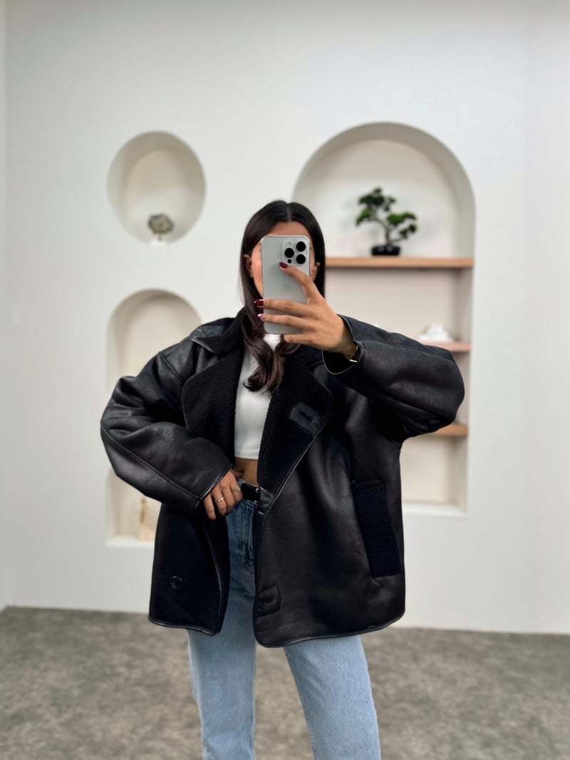 Rena Siyah ZR Model Biker İçi Kürklü Ceket