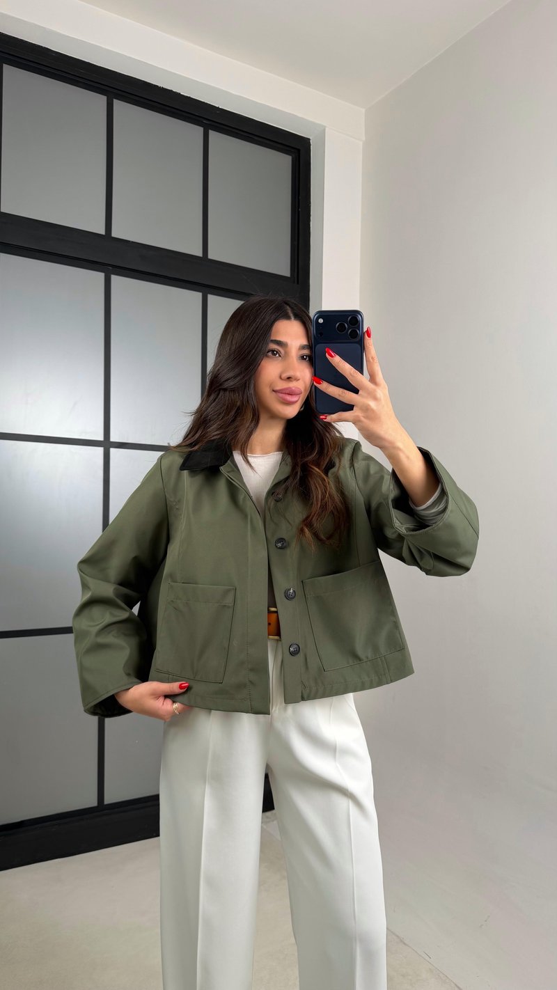 Haki Düğmeli Astarlı Cepli Ceket GAUS-00913