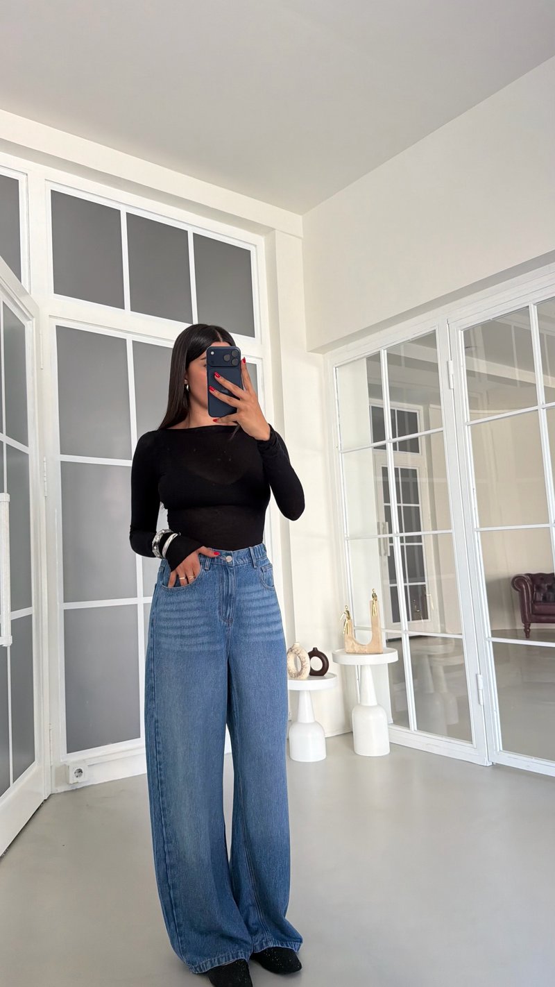 Mavi Beli Lastikli Geniş Paça Jean GAUS-01876