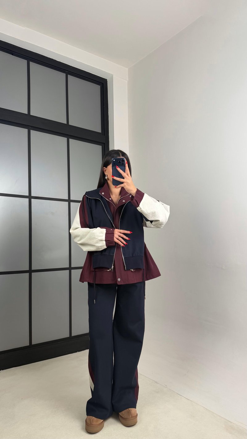 Bordo Garnili Ceket Beli Lastikli Pantolon İkili Tasarım Takım Gaus-00699 Gaus-01024