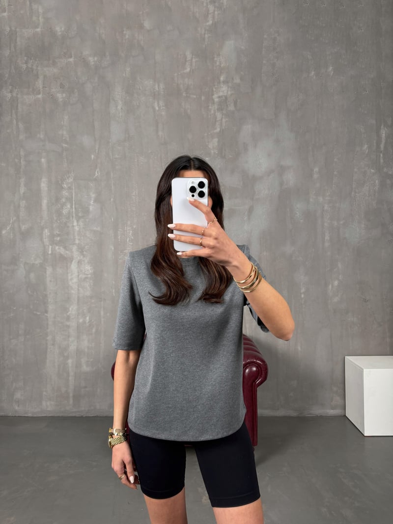 Marji Antrasit Vatkalı Bisiklet Yaka Basic Tshirt