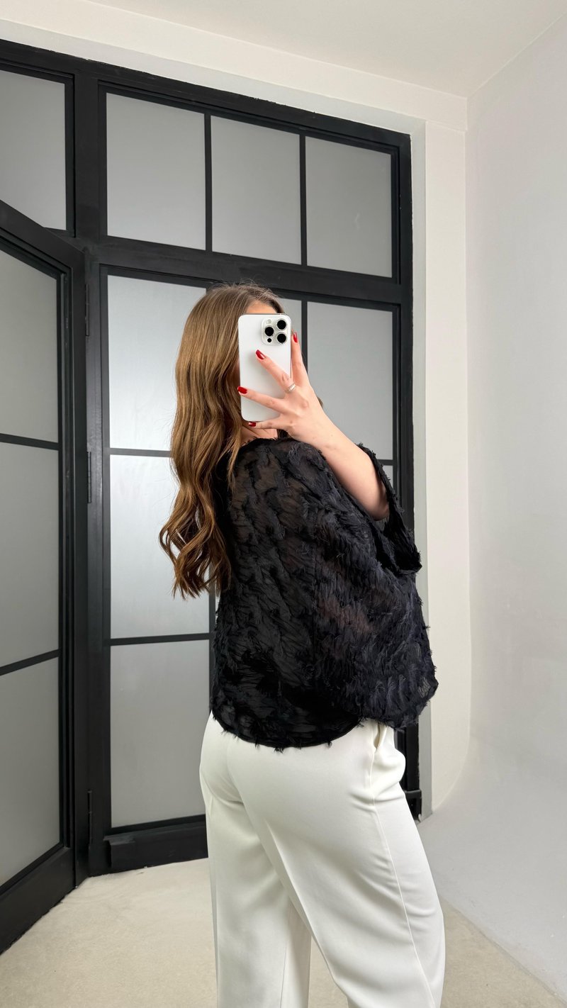 Siyah Püsküllü Bağlama Detaylı Kimono GAUS-01277