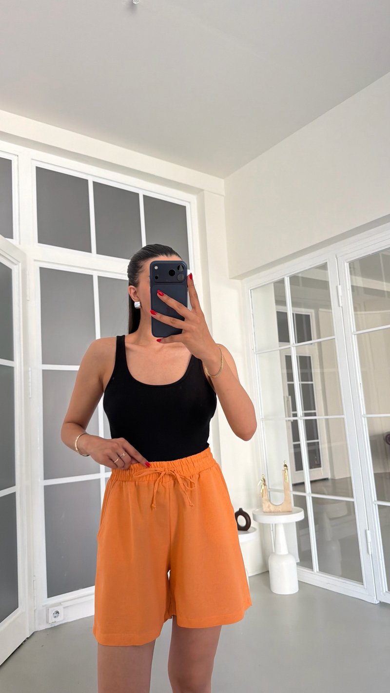 Somon Beli Lastikli Keten Şort GAUS-01799