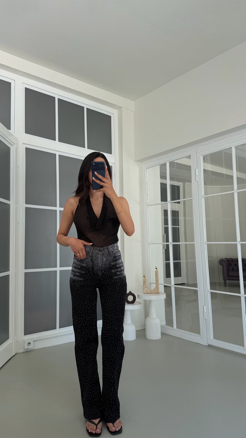 Siyah Taş Detaylı Premium Denim Pantolon GAUS-01794