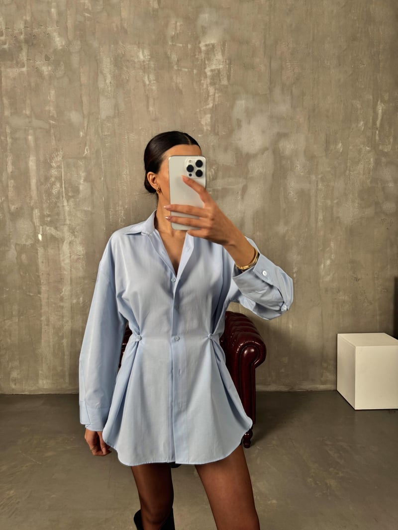 Athen Mavi ZR Model Oversize Tasarım Gömlek