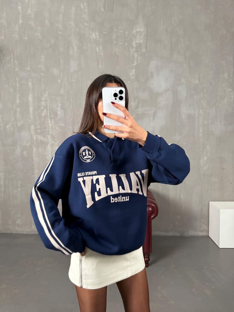 Juste Lacivert Yazı Baskılı Sweat