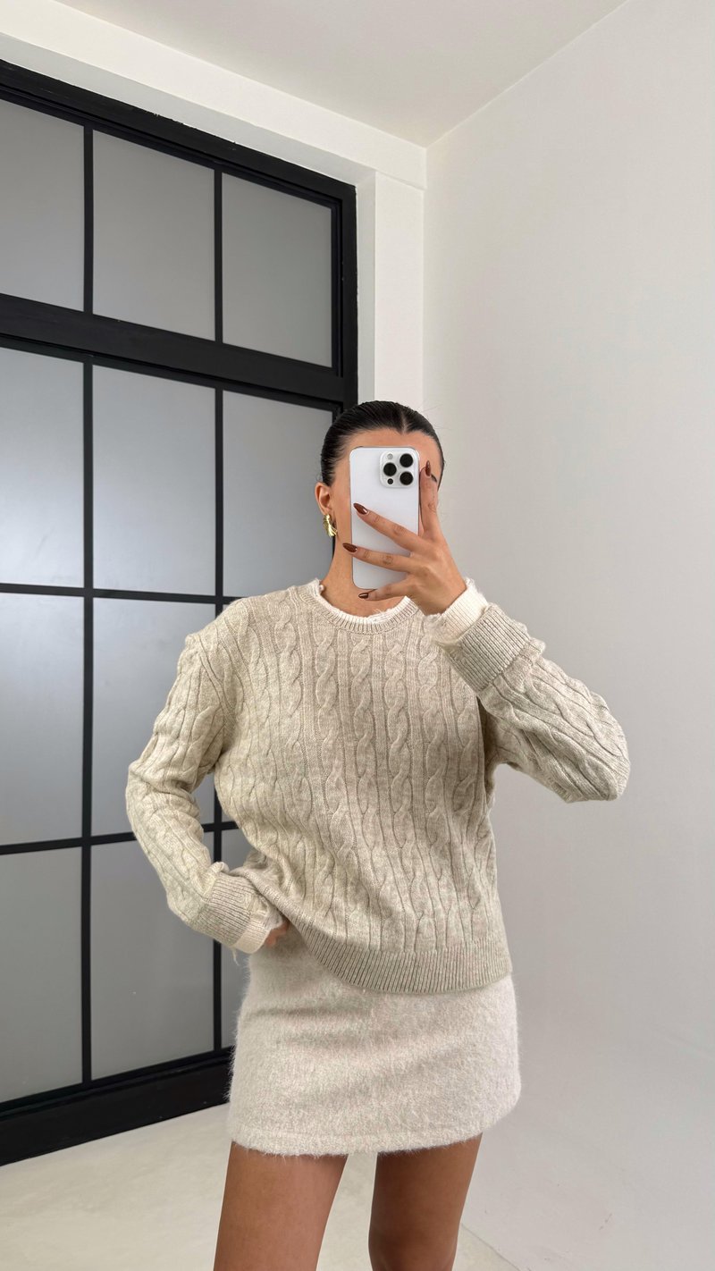 Taş Yakası Melanj Örgü Kazak GAUS-00460