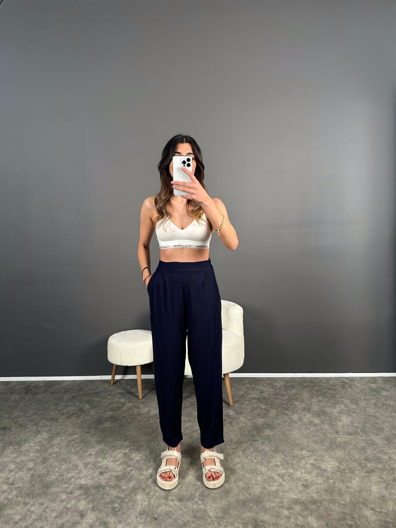 Tanya Lacivert Yazlık Modal Kumaş Harem Pantolon