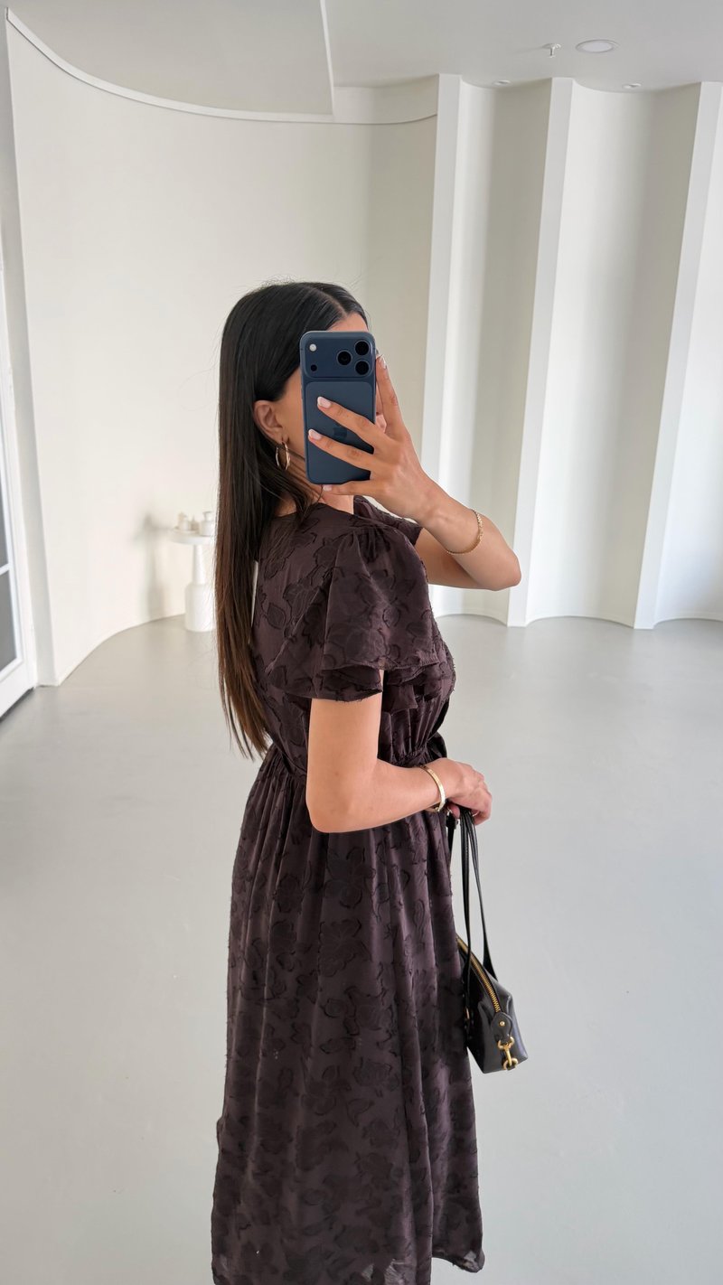 Acı Kahve Kuşaklı Astarlı Pinterest Elbise GAUS-01657