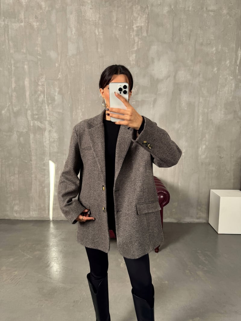 Dany Vizon Astarlı Kaşe Blazer Ceket
