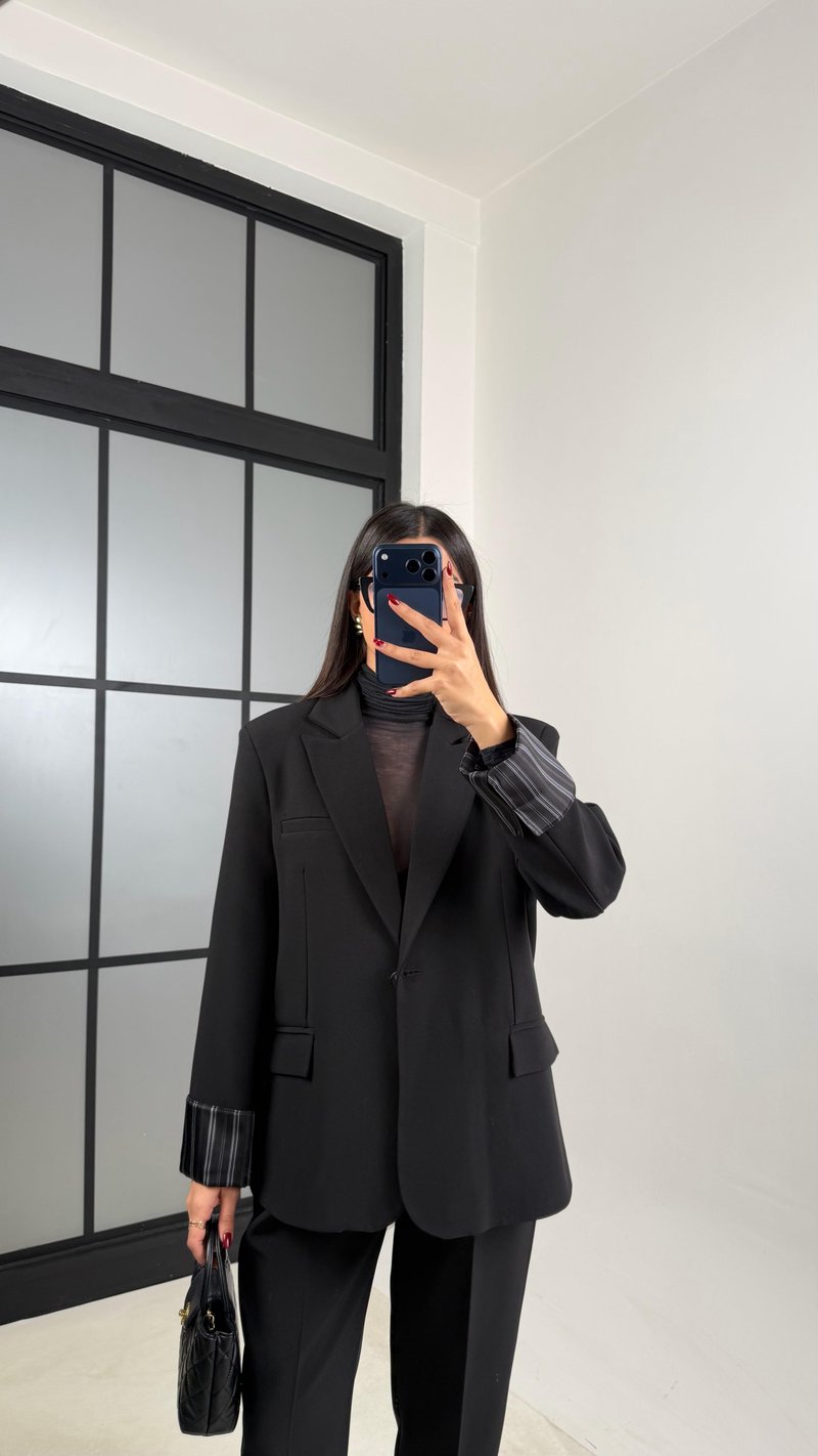 Siyah Vatkalı Astarlı Blazer Ceket GAUS-00729