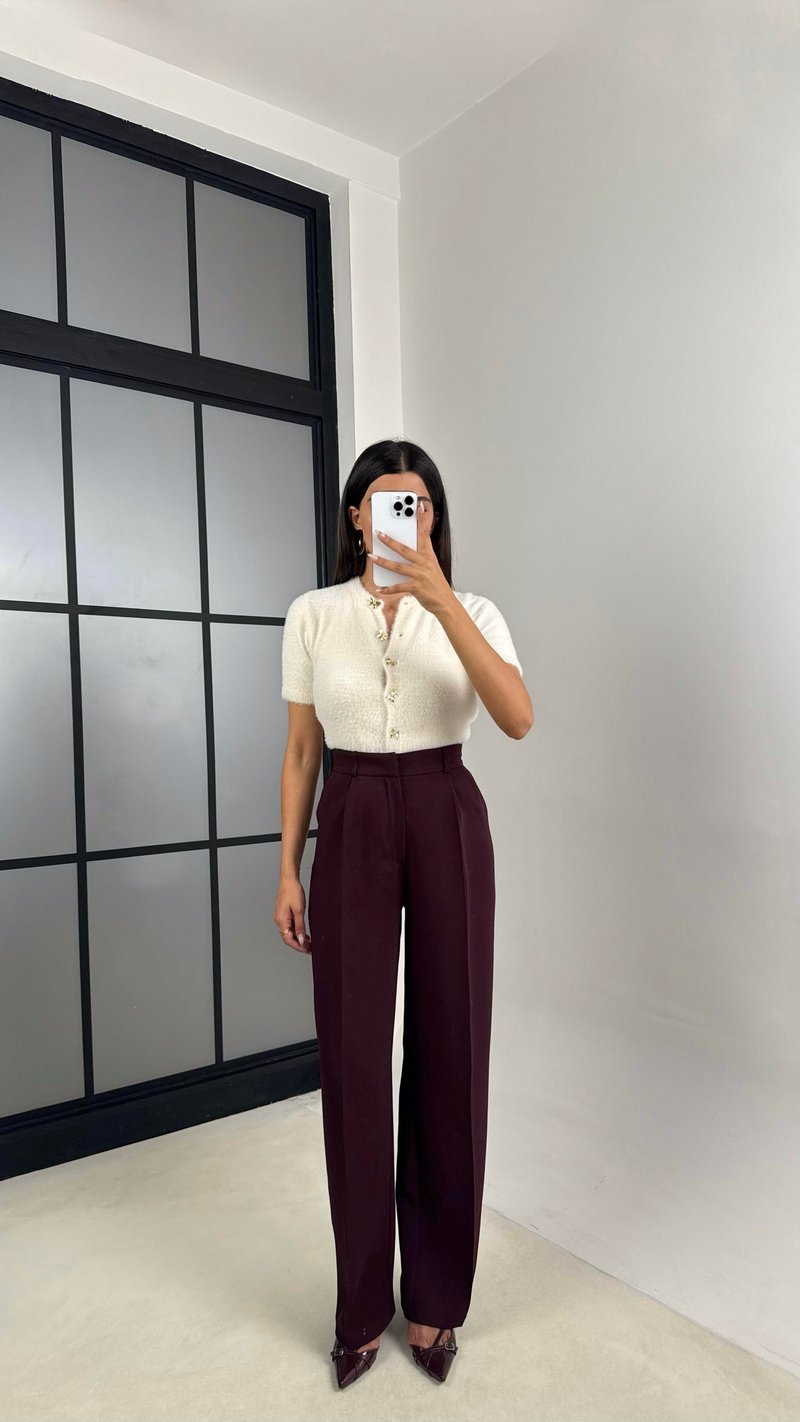 Bordo Cep Detaylı Kumaş Pantolon GAUS-00140