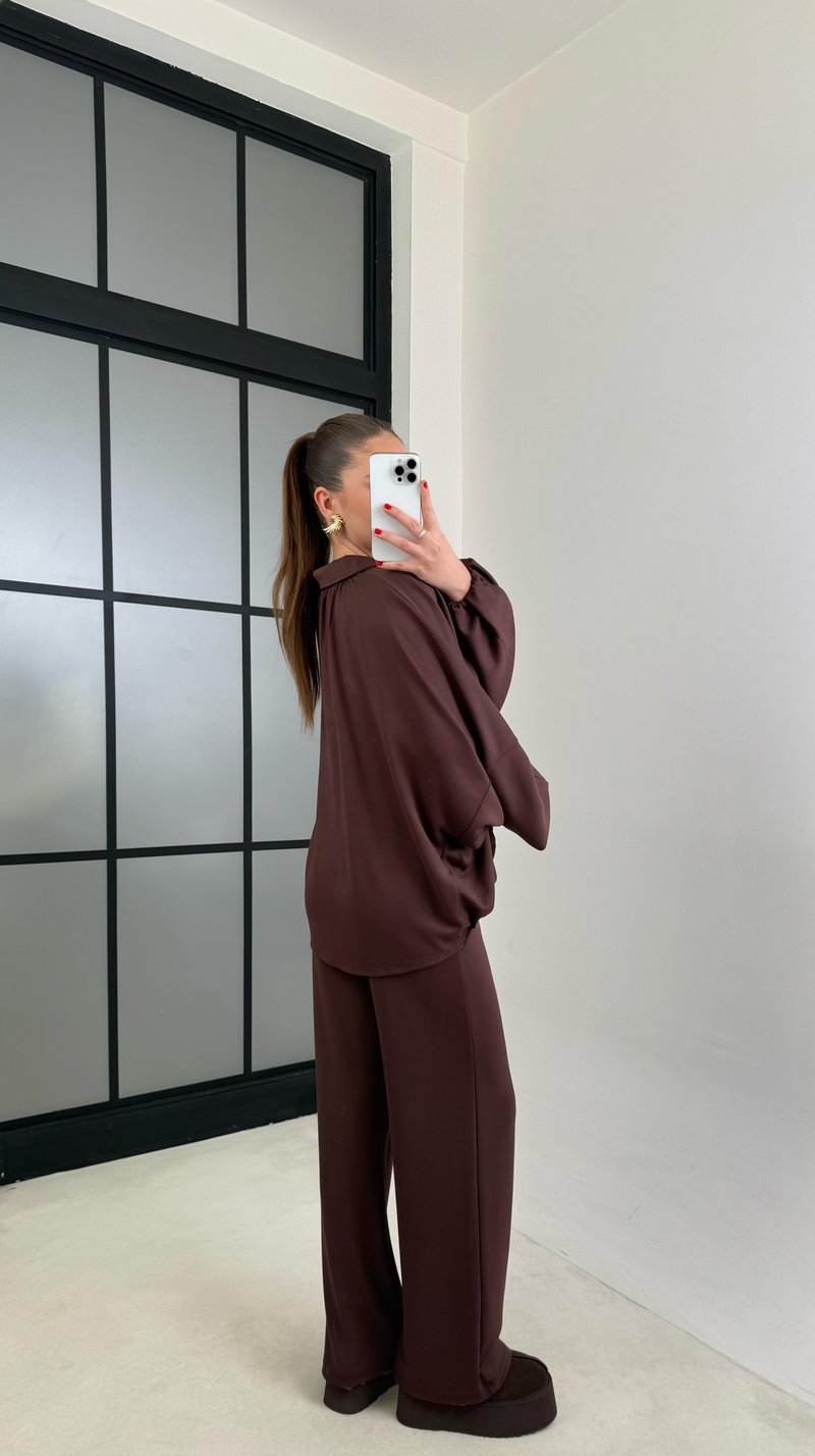 Kahve Bomber Hırka Beli Lastikli Pantolon İkili Takım GAUS-00556