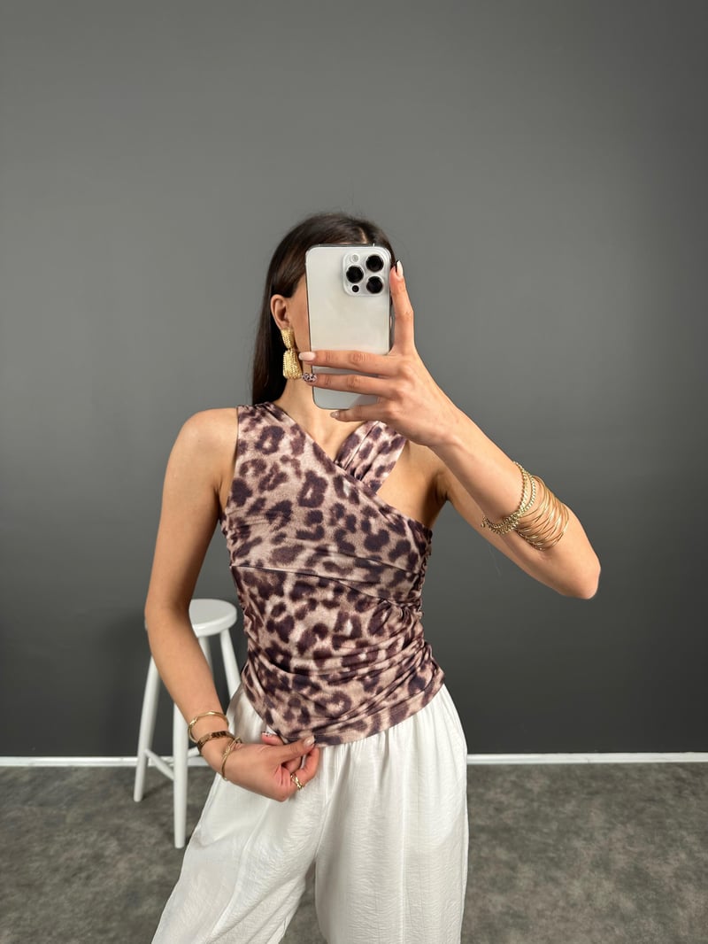 Muadil Kahve Leoparlı Bluz 