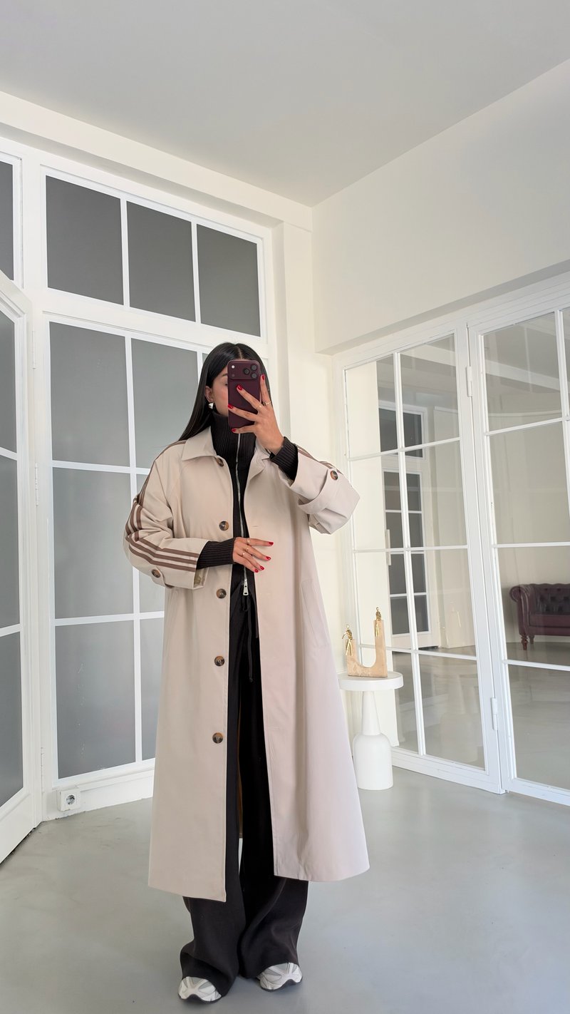 Taş Kol Şeritli Astarlı Trençkot GAUS-02245