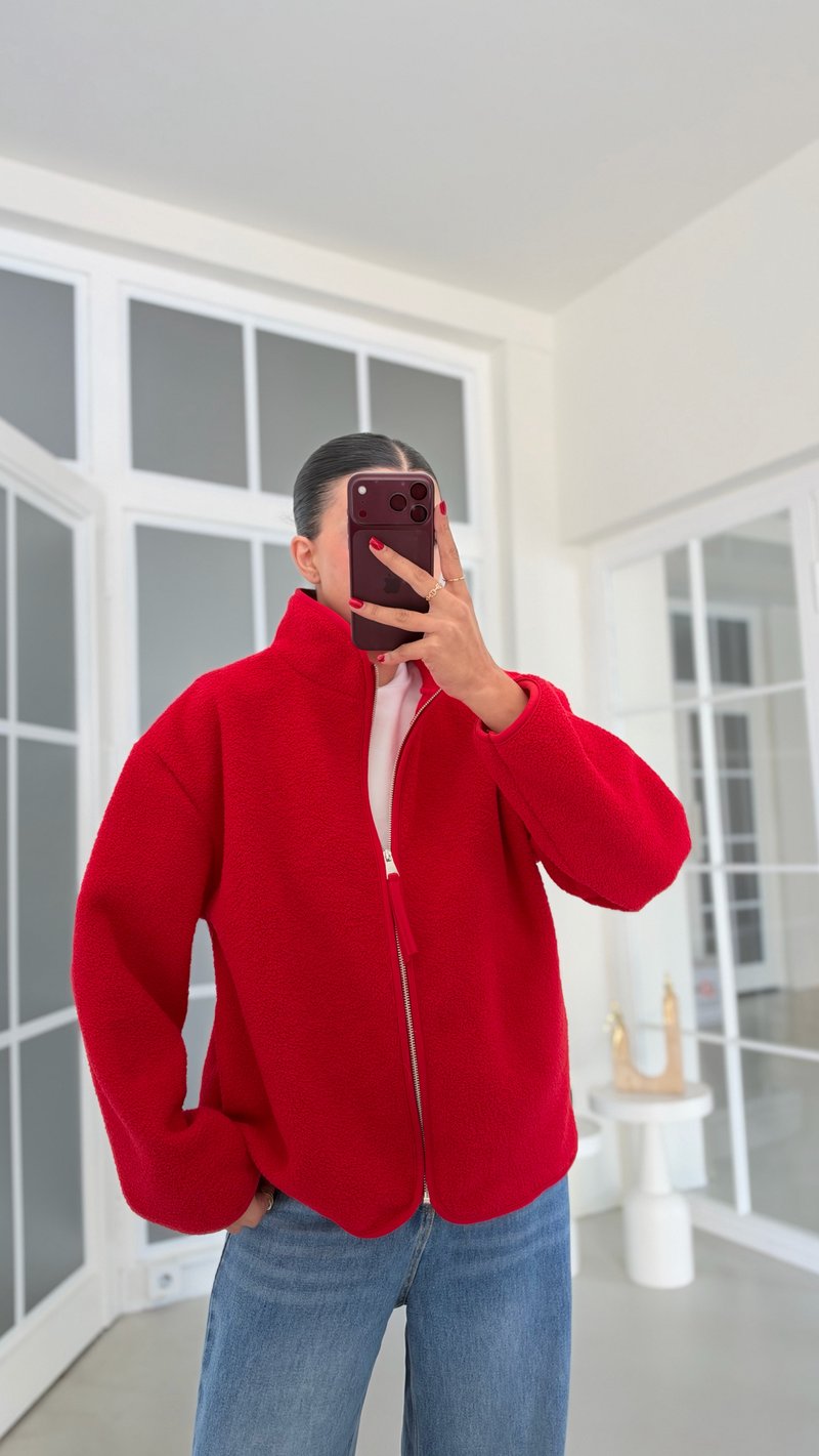 Kırmızı Fermuarlı Polar Sweatshirt GAUS-01916 GAUS-02328