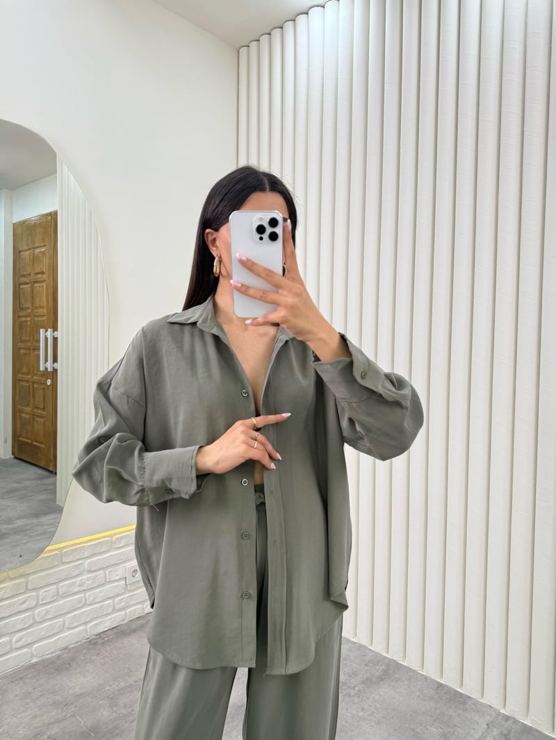 Haki Gömlek Beli Lastikli Pantolon Premium Tensel Takım TNCL01 Gaus00322