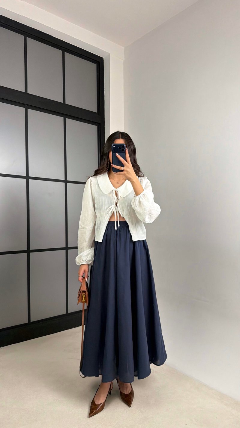 Lacivert Vual Astarlı Prenses Etek GAUS-01148