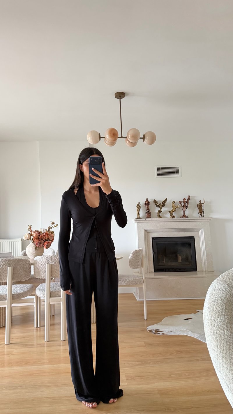 Siyah ZR Model Atlet Detaylı Hırka Pantolon İkli Takım GAUS-02100