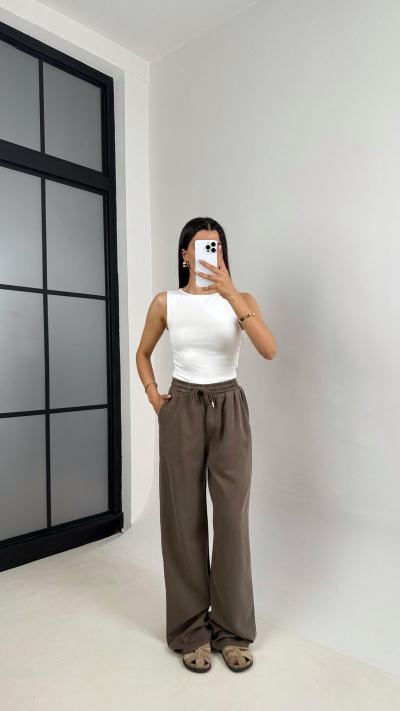 Kahve Beli Lastikli Muadil Gabardin Pantolon Gaus00557